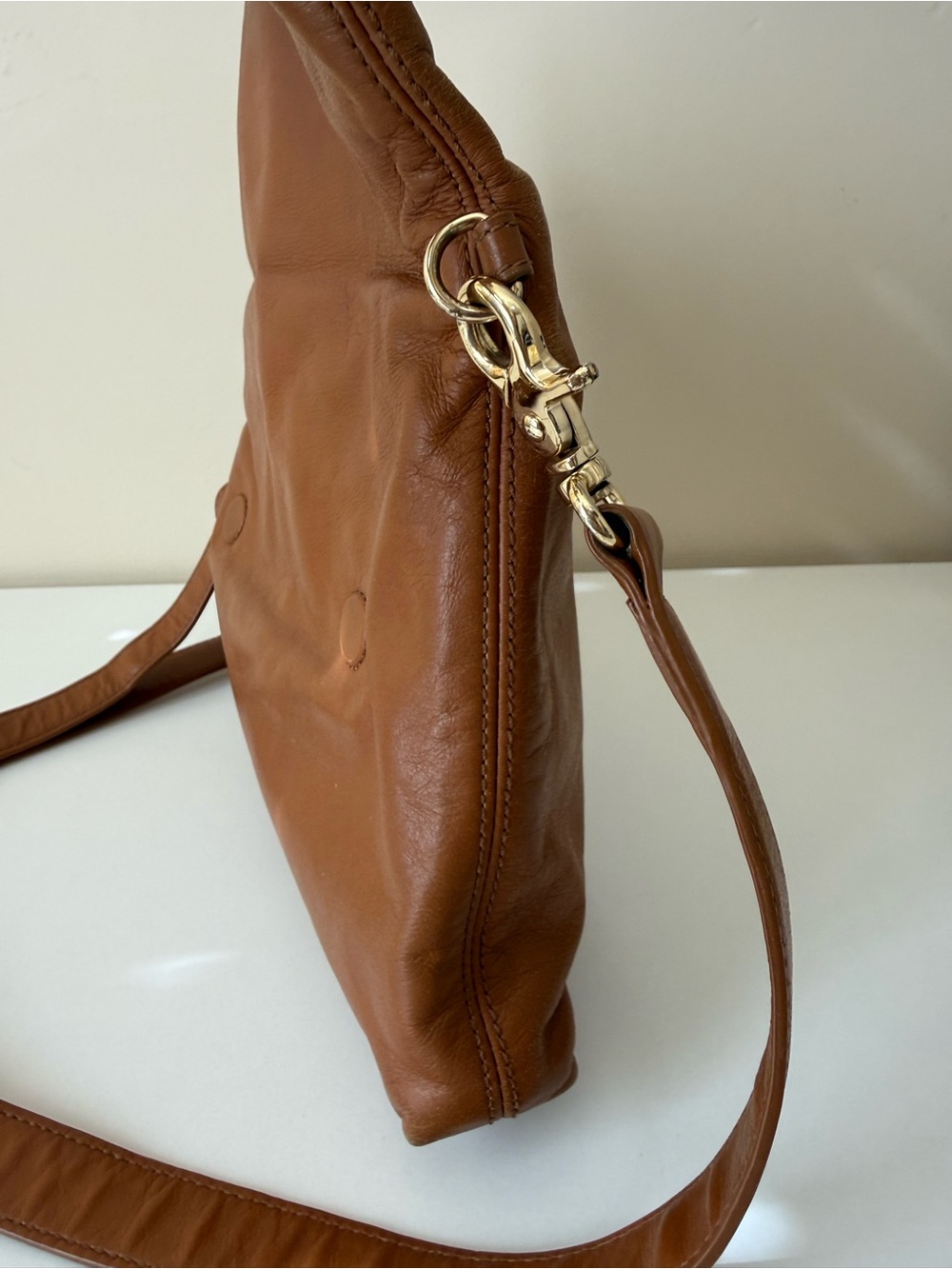 Tory Burch Dena 3-way purse Crossbody Fld Cognac Leather Y2K Clutch Shoulder Bag - Picture 10 of 14